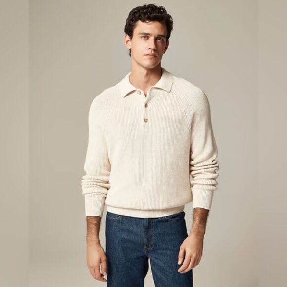 NEW J CREW Ribbed heritage cotton sweater-polo in Natural - Picture 2 of 5